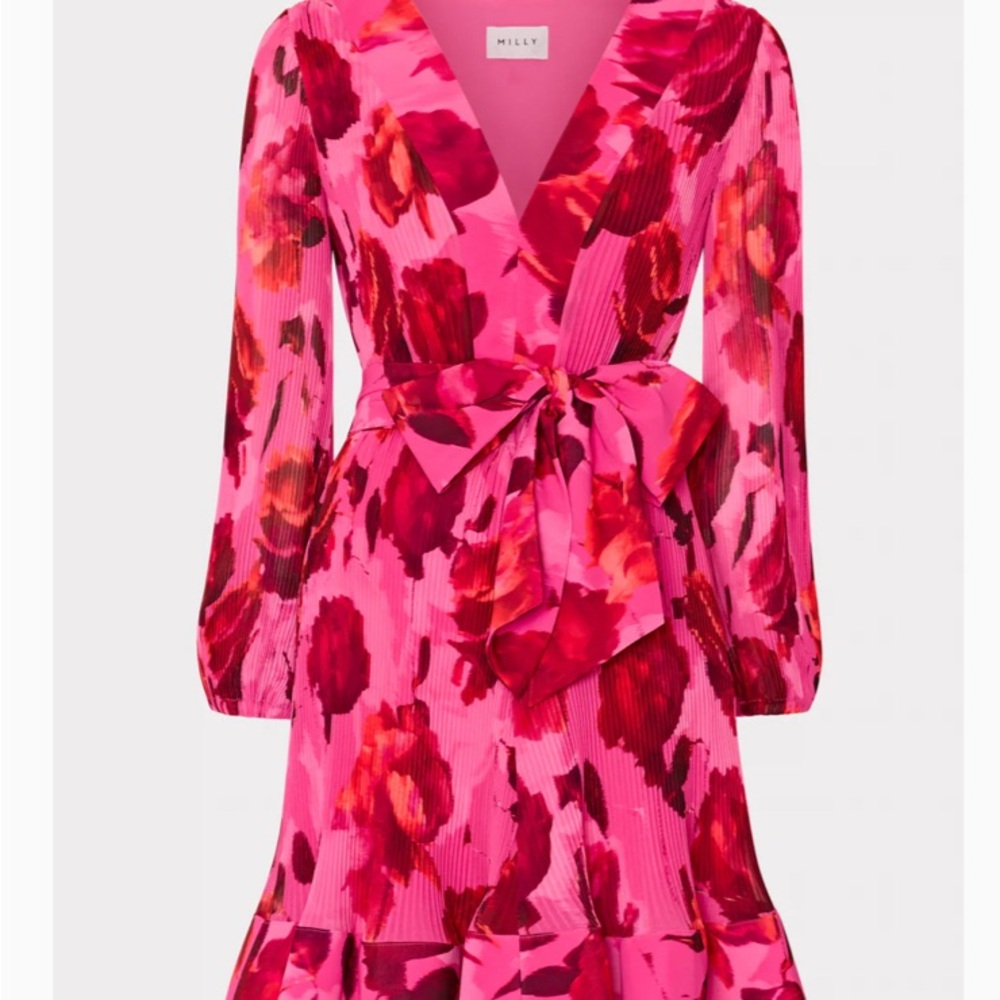 Milly Liv Blurred Blossom Pleated Dress